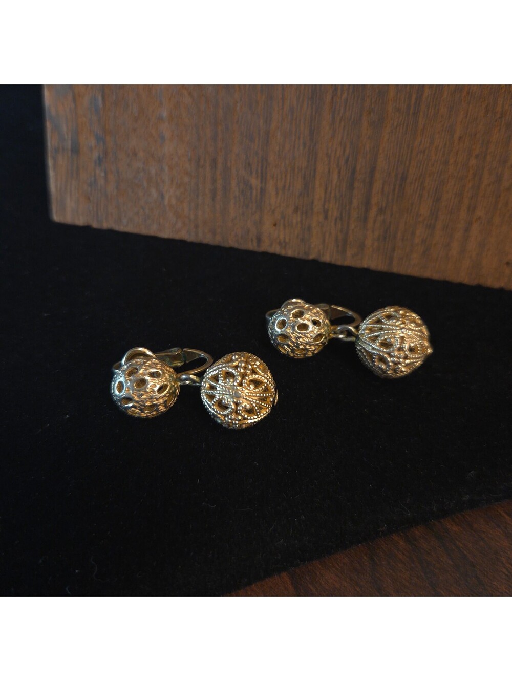 Crown Trafari Filigree Bead Drop Clipon Earrings
